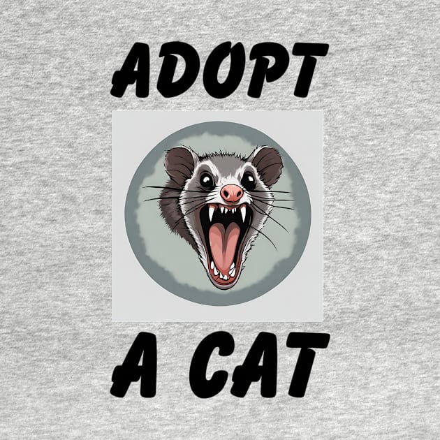 Quirky Possum Tee - "Adopt a Cat" Fun, Sarcastic Design, Soft Shirt for Everyday Style, Great Gift for Cat & Possum Fans by TeeGeek Boutique